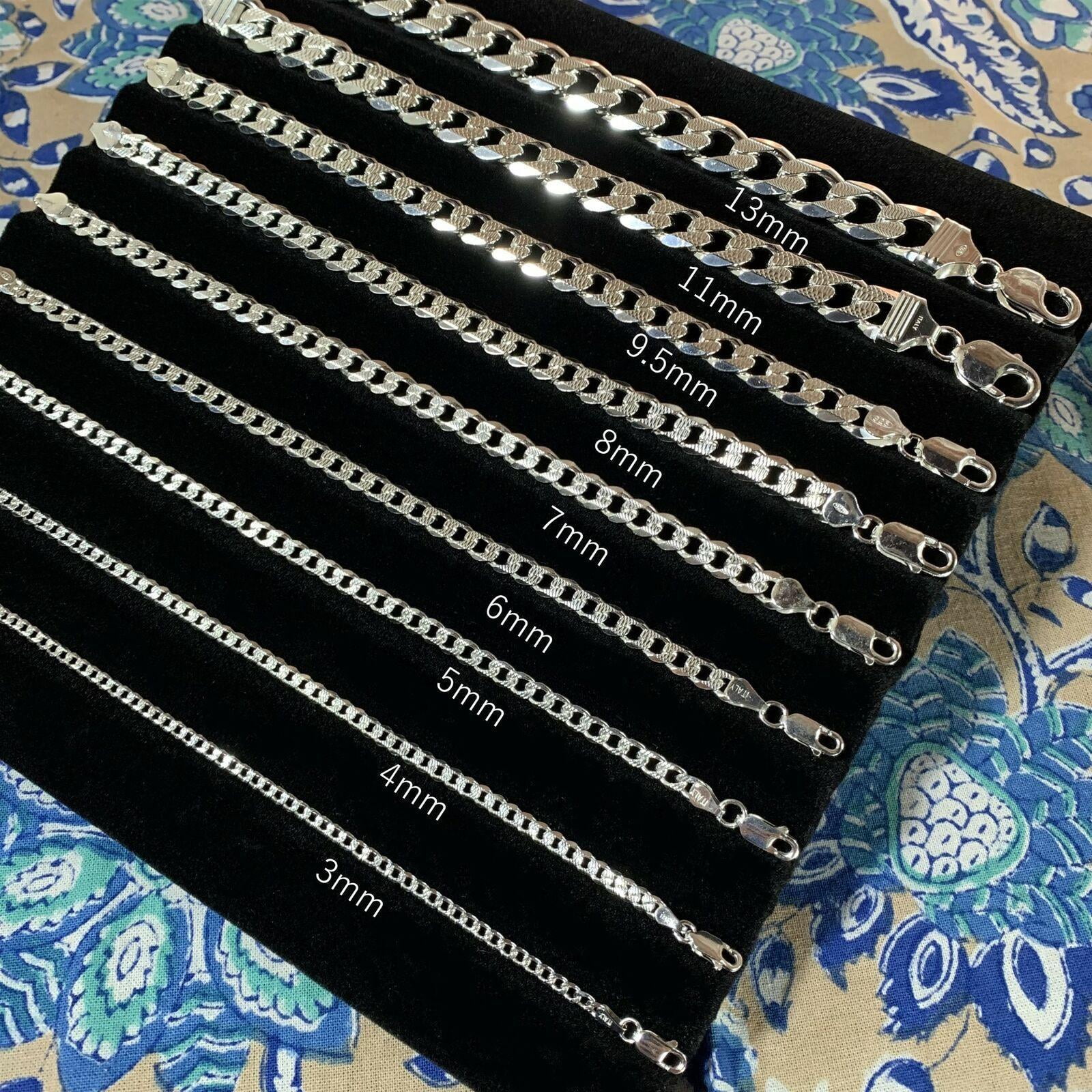 Necklaces for Men Women Kids Real Solid 925 Sterling Silver Chain Plata Diamond Cut Cuban Curb Miami
