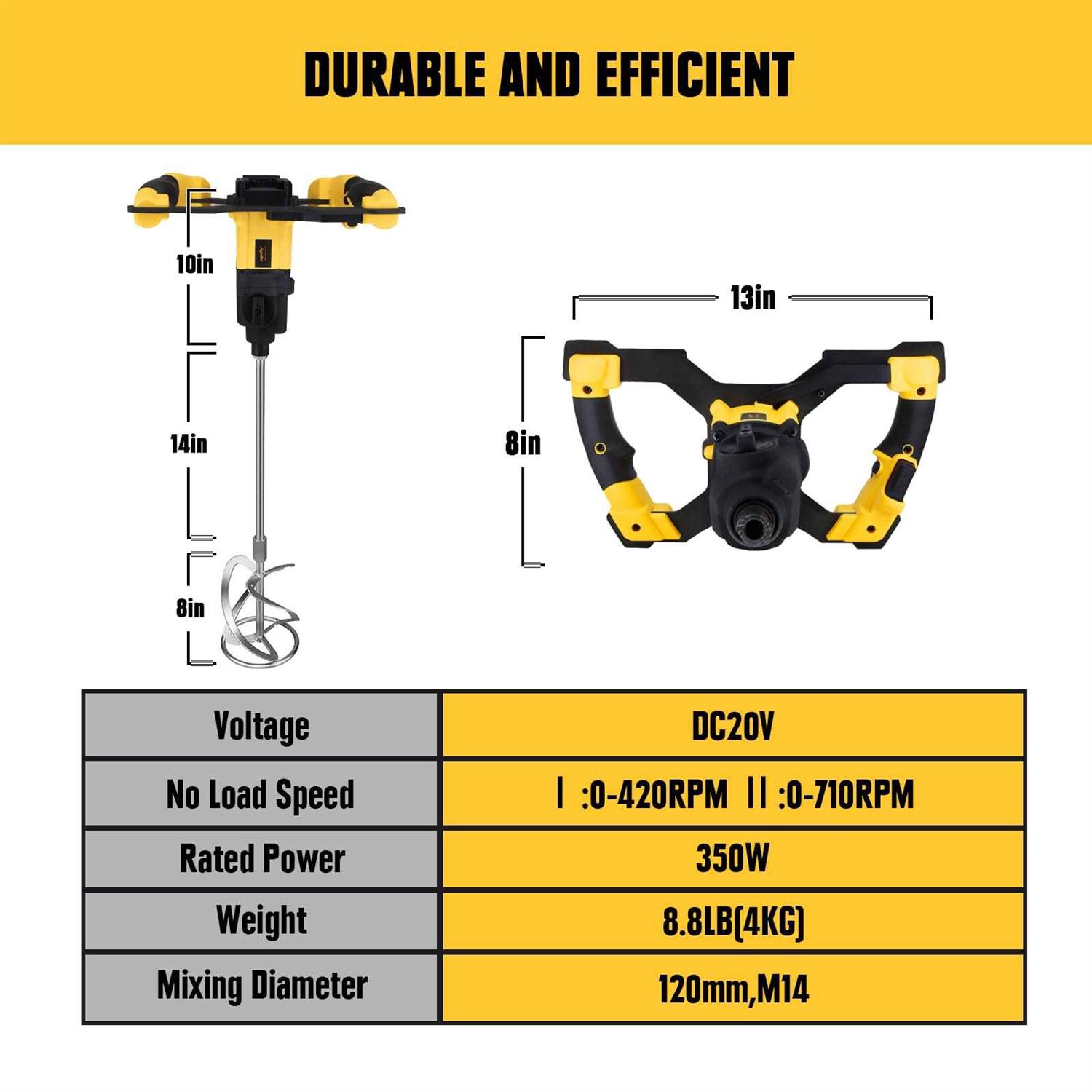 Cordless Mud Mixer for Dewalt 20V Max Battery Concrete Mixer Portable Brushless Cement Mixer Handheld Electric Mortar Mixer for Mixing Mud