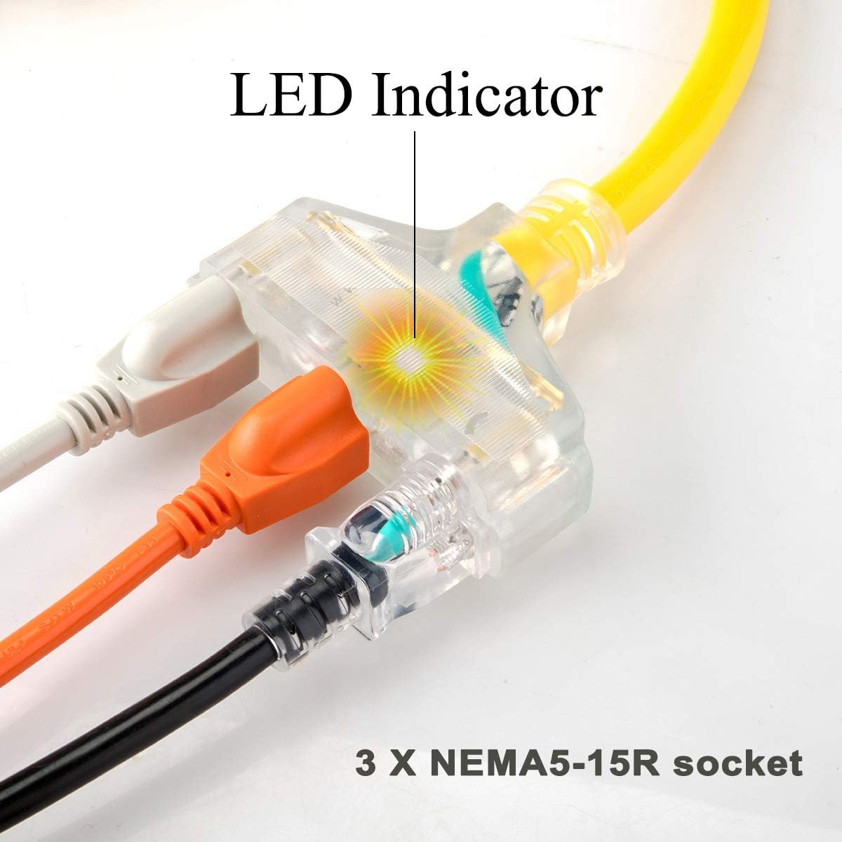25 Feet Heavy Duty Generator Extension Cord,Generator Locking Cord,NEMA L5-30P/Three 5-15R, 3 Prong 10 Gauge Flexible Generator Cable