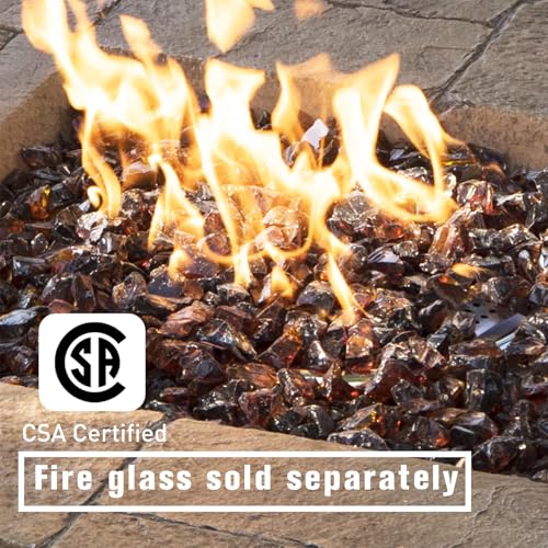 COSIEST Outdoor Propane Concrete Fire Pit Table w Imitation Stone Surface 32-inch Round Fire Table, CSA Certified, 40,000 BTU Stainless Steel Burner