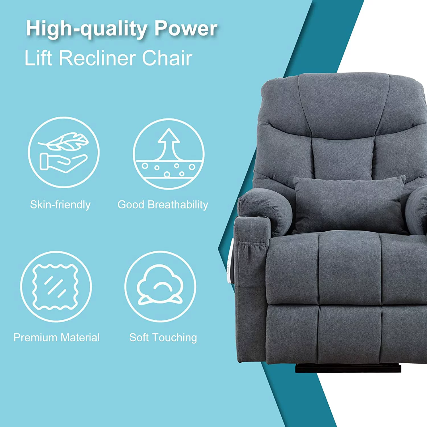 IPKIG Electric Power Lift Recliner Chair Sofa with Heat and Vibration, Lift Recliner Chairs for Elderly with Lumbar Pillow, Hand Remote Control