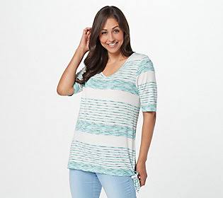 Belle by Kim Gravel Variegated StripedSide Knot Top, Size 2X, Cabana Blue