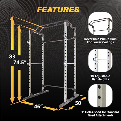 Fitness Reality Power Cage Squat Rack with Optional LAT Pulldown, Cable Crossover, 800 lb Capacity, Multi-Grip Pull-Up Bar, Adjustable Safety Bars