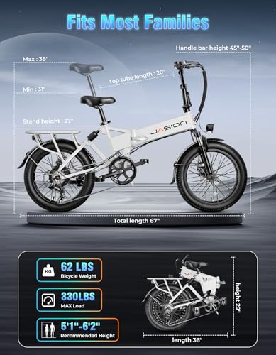 Jasion EB7 2.0/ST Electric Bike for Adults, 1200W Peak Motor 28MPH Max Speed Folding Ebike, 48V 10AH Removable Battery