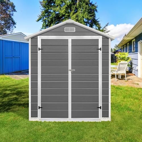 6x4 FT Outdoor Storage Resin Shed with Floor,Waterproof Plastic Garden Bike Shed with Lockable Door, Sloped Roof, Vents & Windows