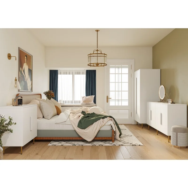 Sideboard Buffet Cabinet with Storage Modern Storage Cabinets with 2 Doors with Handle for Living Room Dining Room Entryway, White