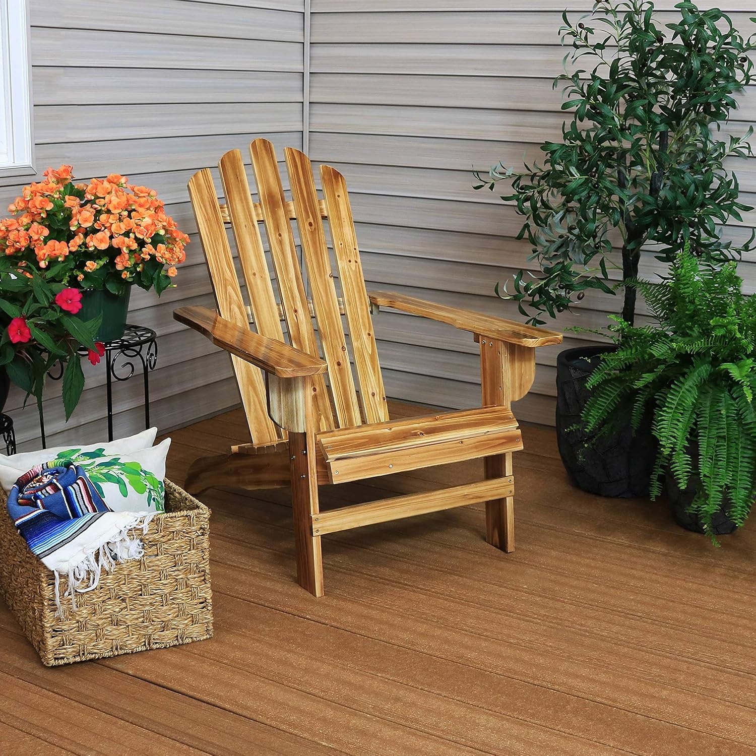 Sunnydaze Rustic Adirondack Chair - Natural Fir Wood Material with Light Charred Finish - 250-Pound Weight Capacity - Perfect Chair for Front Lawn