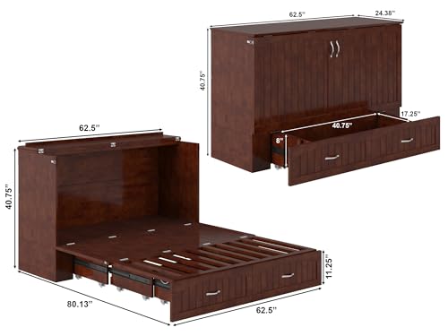 AFI Southampton Queen Murphy Bed Chest with Mattress, Storage, and Built-in Charger in Grey