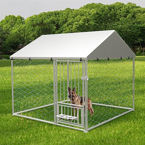 Large Outdoor Dog Kennel, Heavy Duty Galvanized Steel Dog Enclosure, Chicken Coop with Waterproof UV-Resistant Cover