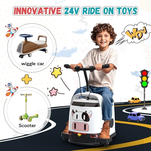 ANPABO 24V Kids Riding Toys for 3-12, 180W Quiet Brushless Motor, Max 5Mph, Ride On Toys w/Stepless Throttle, Safety Speed Limit