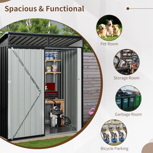NicBex 6×5 Resin Outdoor Storage Shed with Floor & Window– All-Weather Lockable Small Tool Shed