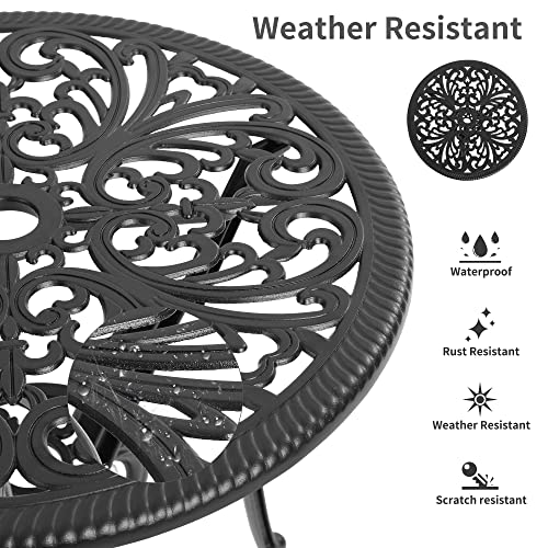 HOMEFUN Bistro Table and Chairs Set of 2 Outdoor 3 Piece Patio Set, Rose Pattern Cast Aluminum Bistro for Garden Balcony