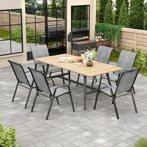 Patio Chairs Set of 6, Stackable Outdoor Dining Chairs for All Weather Textilene Fabric & Metal Frame, Outdoor Chairs Set for Backyard Deck Garden