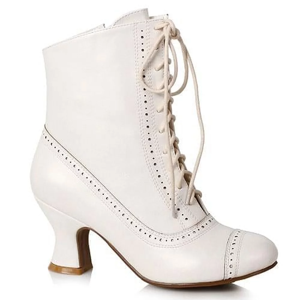 Victorian 2.5" Heel Women's Mid Calf Lace Up Costume Boot (White) - Curated Treasures Market