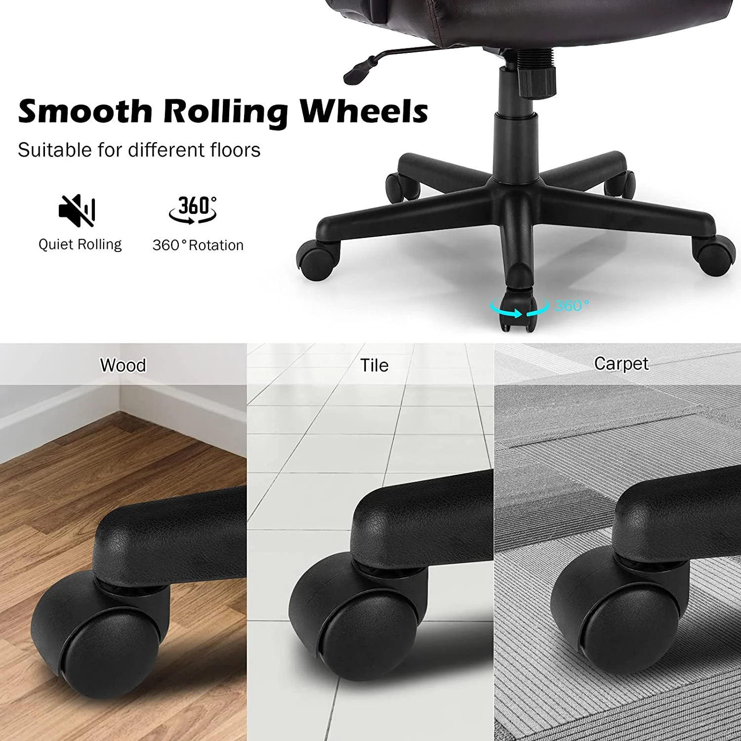 HJZBNONE Office Chair  Leather Modern Executive Chair  Ergonomic Mid Back Computer Desk Chair w/Padded Armrests  Height Adjustable Swivel Task Chair