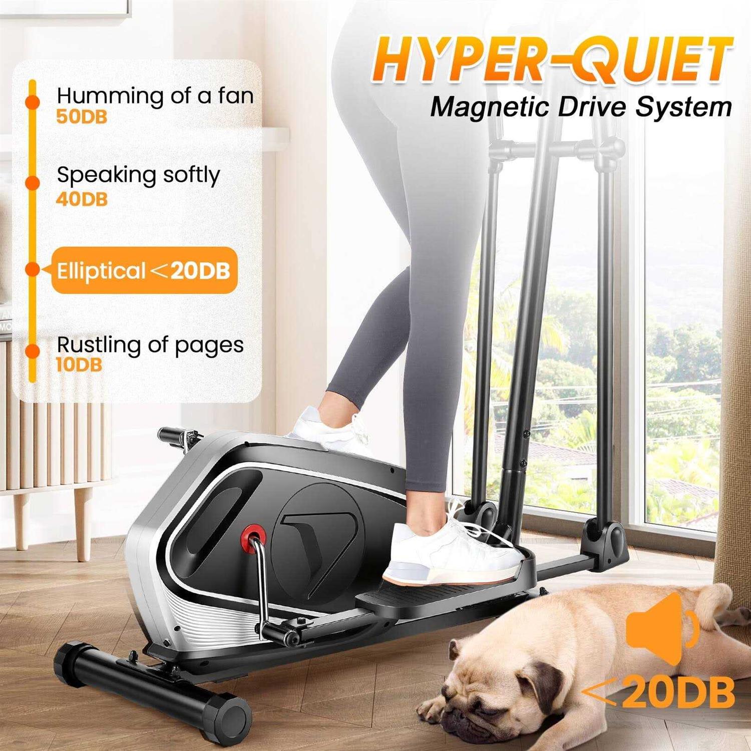 Elliptical Machine 8 Levels Elliptical Trainers with Heart Rate Sensor LCD Monitor Smooth Quiet Driven for Home Gym Office 390lbs Capacity 15inch