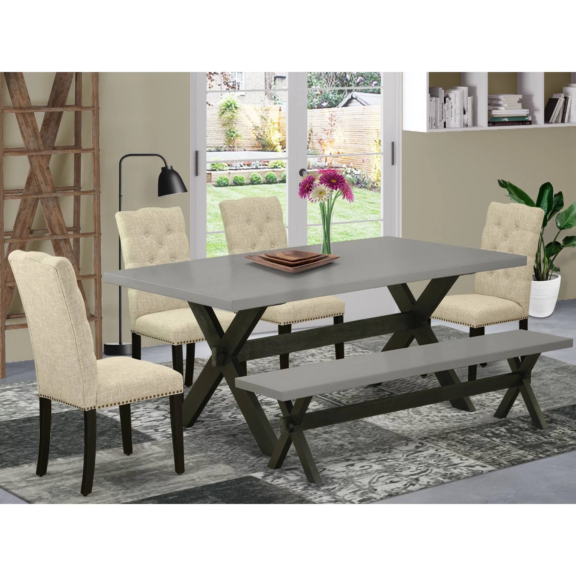 East West Furniture X697EL635-6 - 6-Piece Small Dining Table Set - 4 Dining Chairs