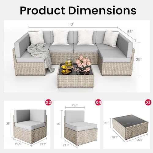 Pamapic Patio Furniture Set, 7 Pieces Modular Outdoor Sectional,Wicker Patio Sectional Sofa Conversation Set