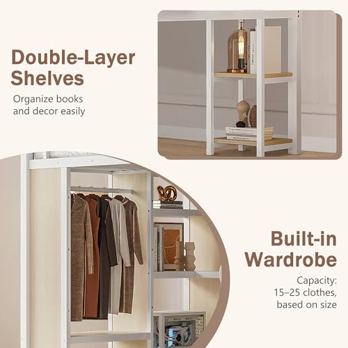 Queen Heavy Duty Metal Loft Bed with L-Shaped Desk, Wardrobe & 5 Storage Shelves – Space-Saving Design for Kids, Teens, Adults – CPC Certified