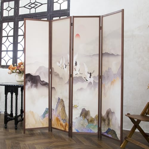 6 Panel Room Divider Screen,Double Faced Room Divider Folding Wall Divider for Room Separation,Mountains and Waters Landscape,67" H x 94.5" W