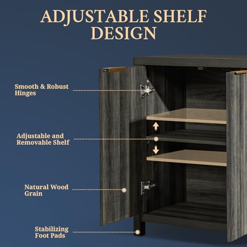 Fluted Sideboard Buffet Cabinet with Storage, 56" Large Buffet Modern Credenza with Adjustable Shelves