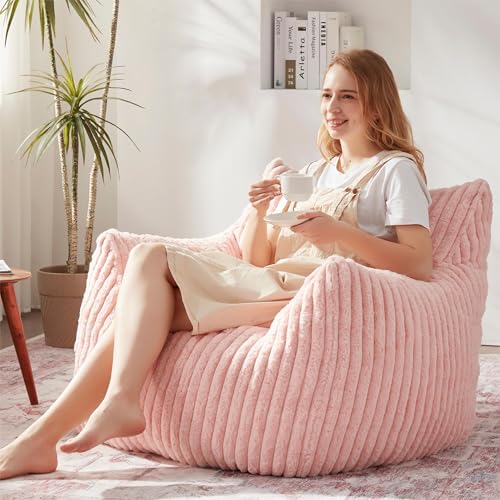 Giant Bean Bag Chairs for Adults with Filling Plush Fluffy Bean Bag Chairs for Teens with Armrests Comfy BeanBag Lazy Couch Sofa Chair for Bedroom