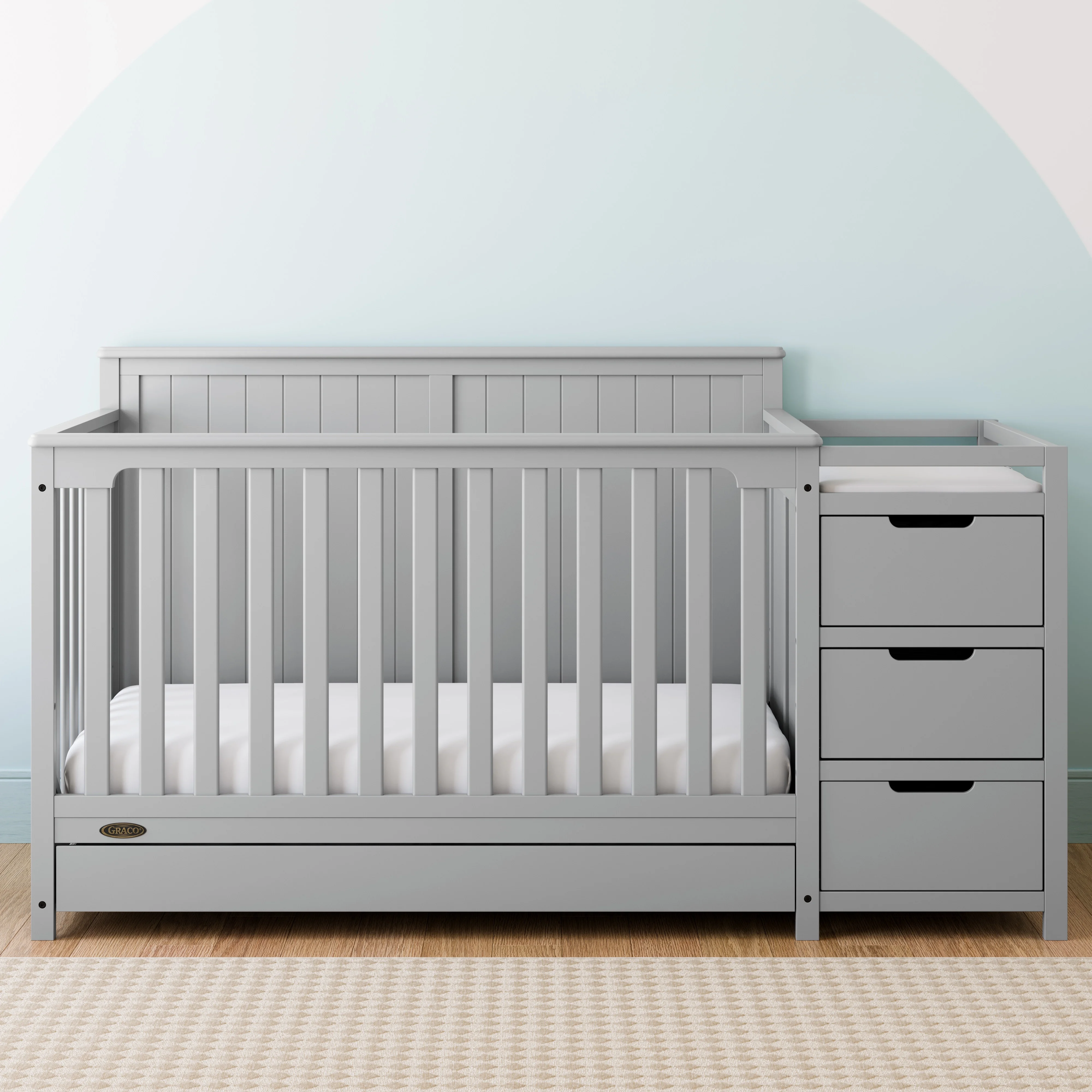 Graco Hadley 5-in-1 Convertible Crib and Changer with Drawer, Pebble Gray - Curated Treasures Market