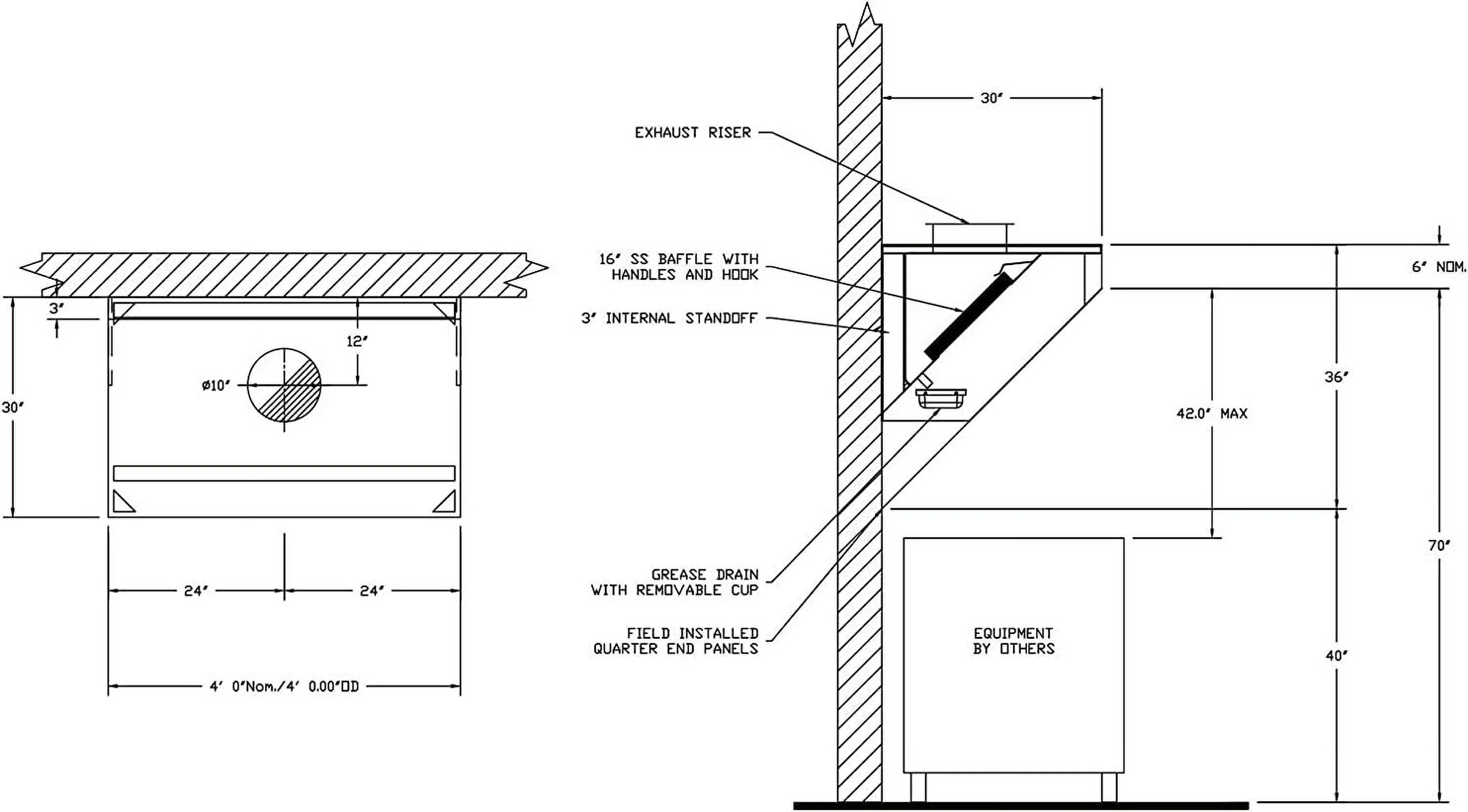 CAPTIVE-AIRE Food Truck Low Profile Exhaust Hood System Includes a stainless steel exhaust hood, an exhaust fan, an adjustable duct section