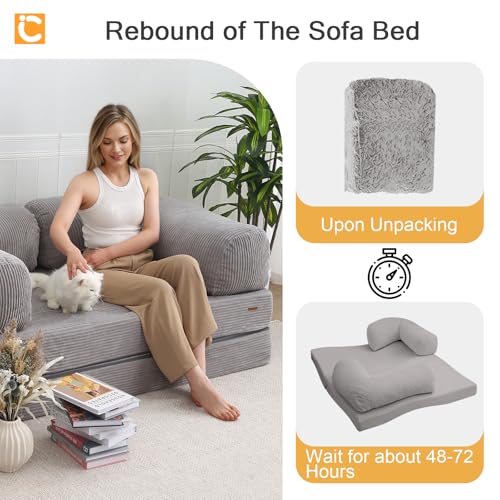 COMAX Folding Sofa Bed, Convertible Chair Bed Corduroy 3-in-1 Foldable Floor Couch with High-Density Foam, Futon Sofa Sleeper Mattress