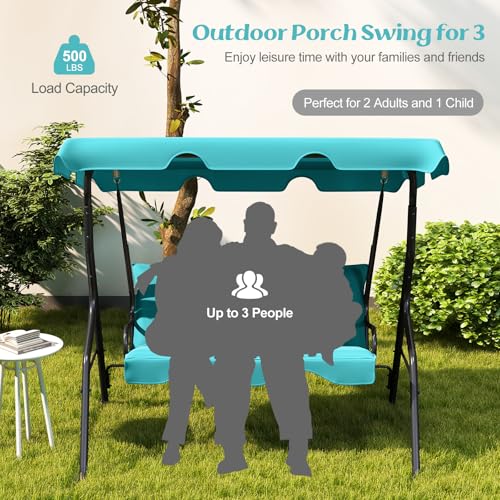 Tangkula 3 Person Porch Swing, Patio with Removable Cushion & Powder-Coated Steel Frame, Outdoor Swing with Canopy for Porch, Backyard, Garden