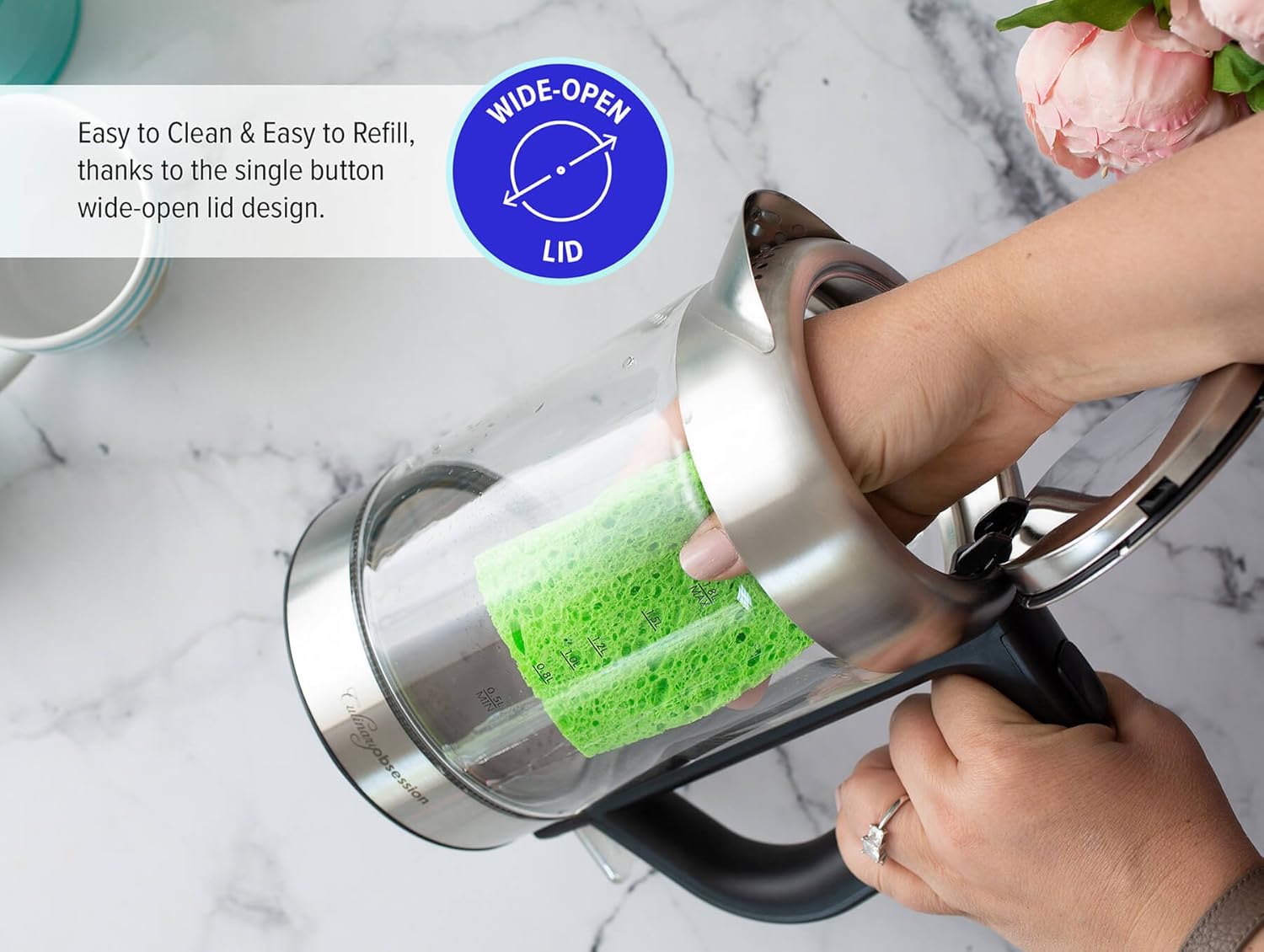 Glass Electric Kettle | BPA Free with Borosilicate Glass & Stainless Steel - 1.8 Liter Rapid Boil Cordless Teapot with Automatic Shut Off