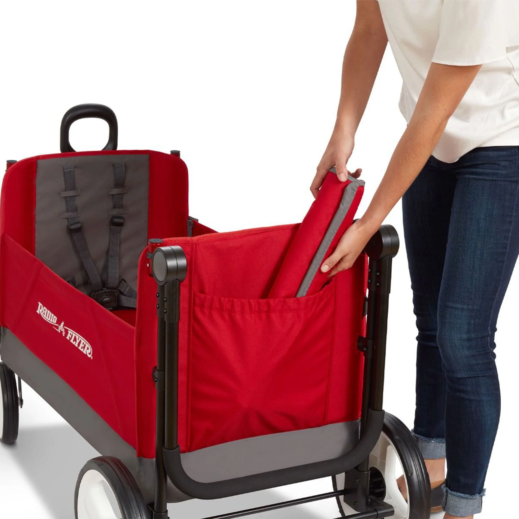 Radio Flyer Convertible Stroll N Wagon with Pull & Push Handle, Red/Black