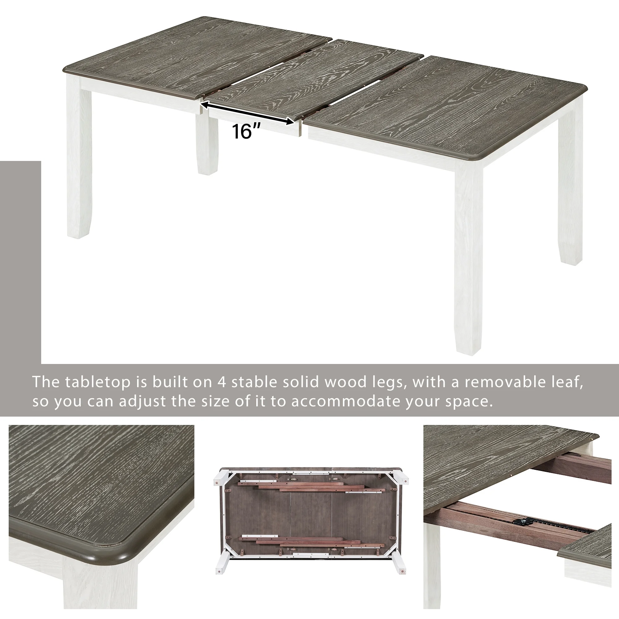 Churanty Dining Table Set for 6 Farmhouse Extendable Rectangular Table and 6 Upholstered Chairs,Antique Brown+White - Curated Treasures Market