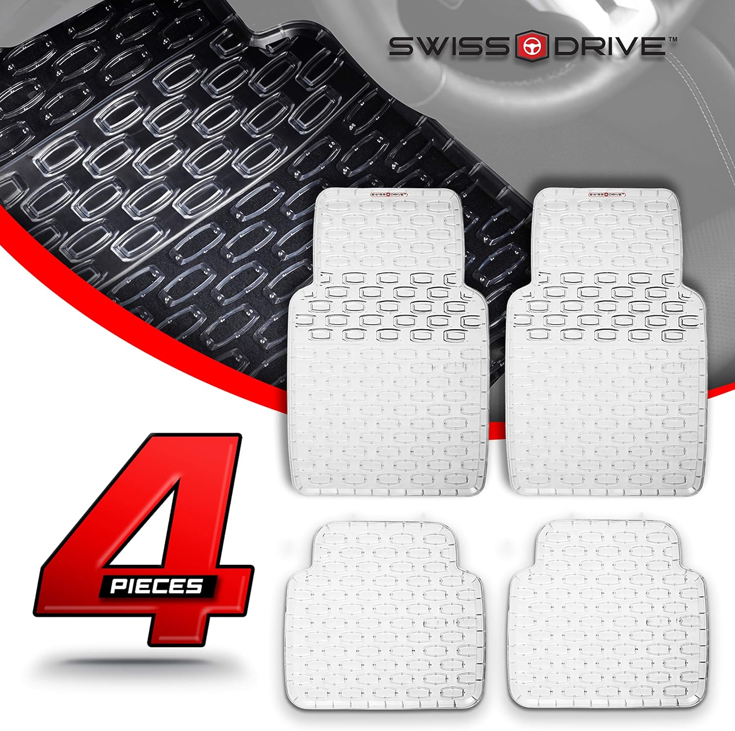 Swiss Drive Rubber Car Mats 4 pcs Shield Car Floor Mats Rubber Front Rear PVC Rubber Floor Mats for Cars SUV Van Truck – All-Weather Protection Mats