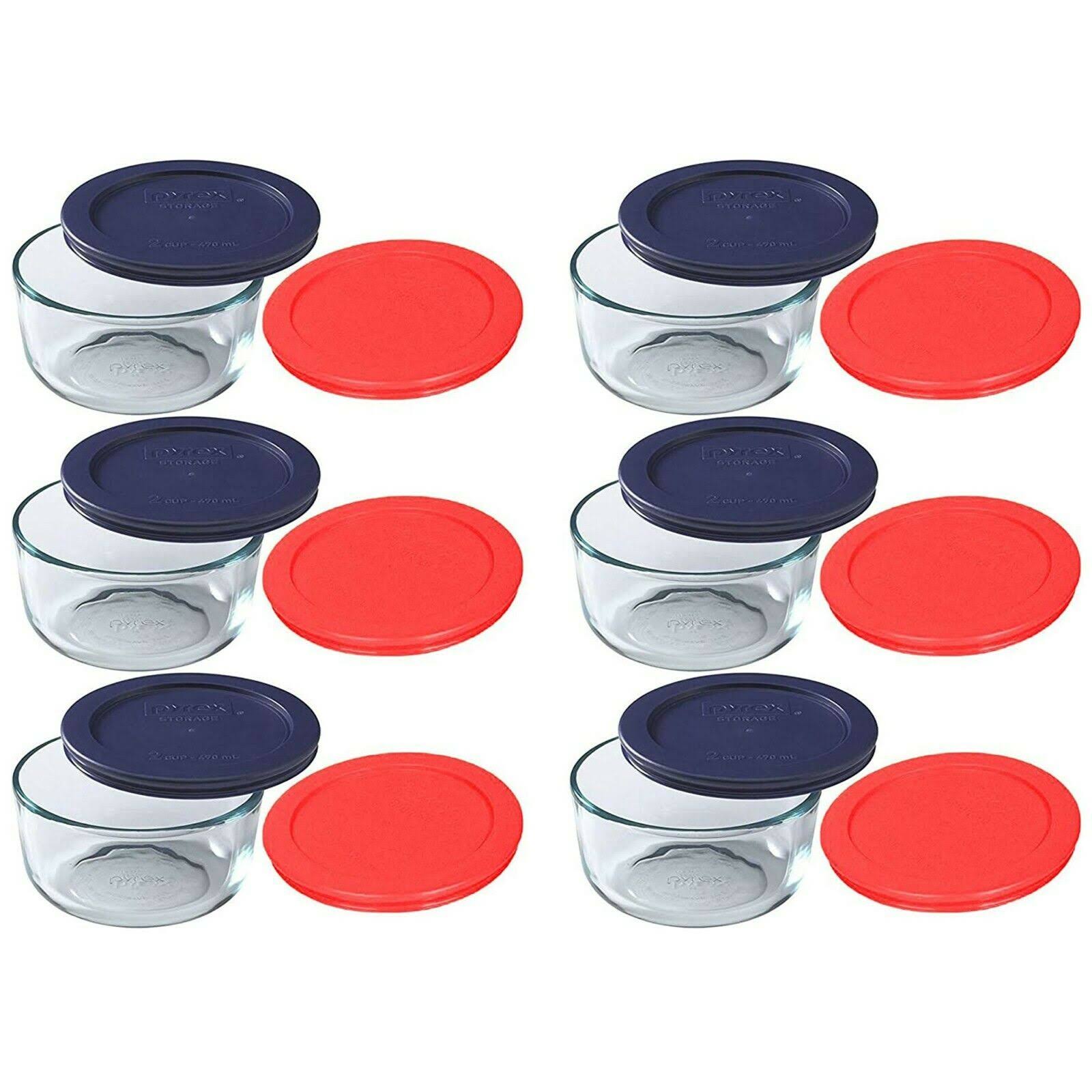 Pyrex Simply Store 7200 Glass Storage Bowls w/ 7200-pc Blue u0026 Red Lid Covers