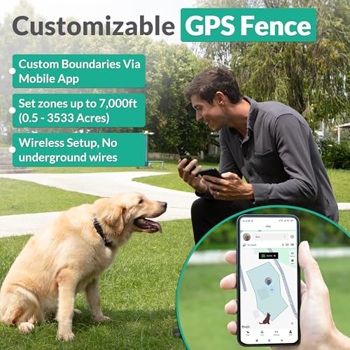 GPS Wireless Dog Fence System Collar – 2-in-1 Remote or App Controlled Invisible Boundary and Training GPS Dog Collar with 4 Training Modes – Covers