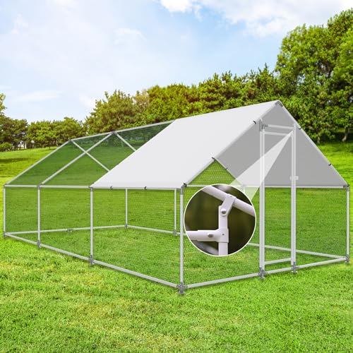 Large Metal Chicken Coop Walk-in Poultry Cage with Water-Resident and Anti-UV Cover Duck Rabbit Cat House Outdoor Chicken Run Pen with Spire Shaped