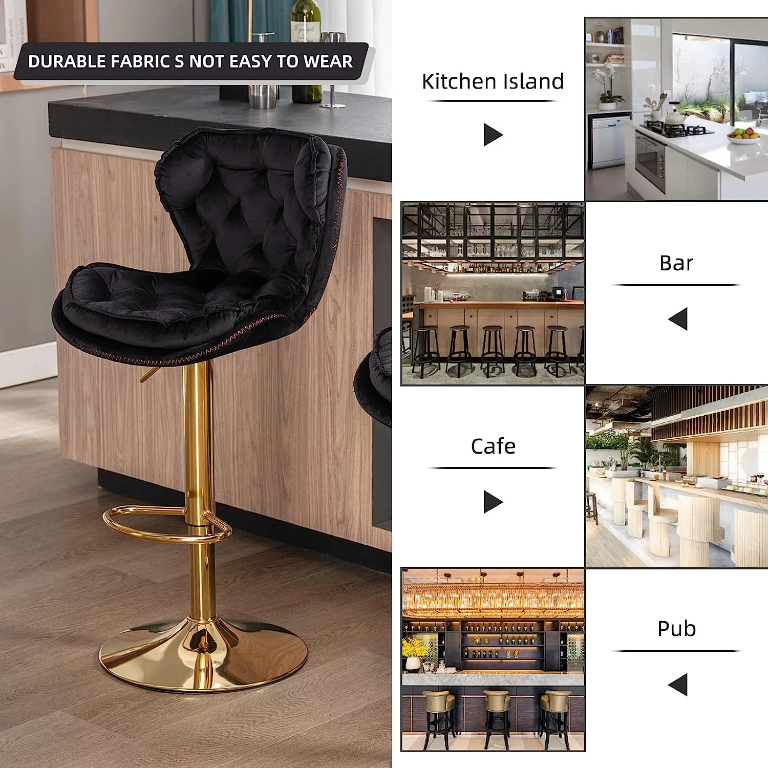 SZLIZCCC Modern Swivel Pub Height Barstool, Velvet High Dining Chair, Counter Stool for Bar(Set of 2 Black) - Radiant Selections