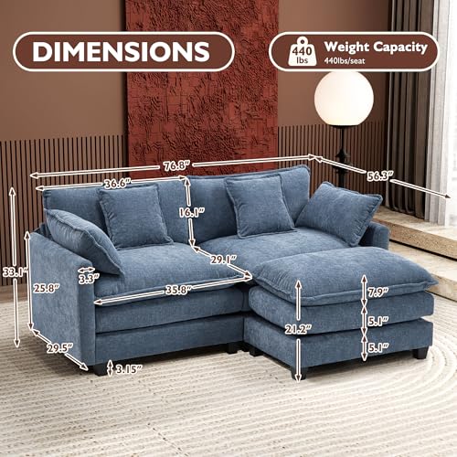 Ihanherry 111.4" U Shaped Modern Cloud Sofa Modular Sectional Couch with 2 Ottoman, 5-Seat Chenille Deep Seat Sofa with Pillow for Living Room
