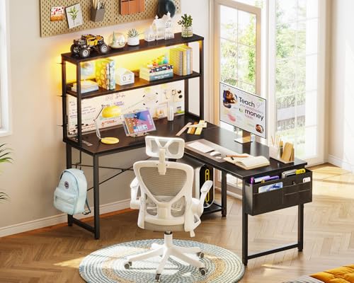 AODK L Shaped Desk Gaming Desk with LED Light & Power Outlet