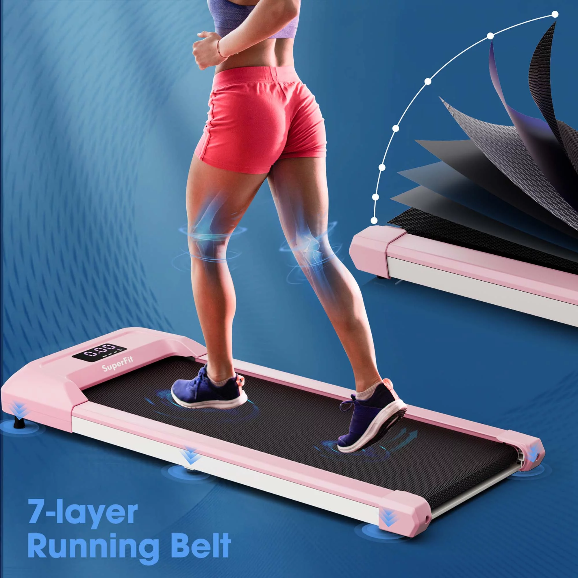 SuperFit 0.6-3.8MPH Walking Pad Under Desk Treadmill with Remote Control and LED Display Black