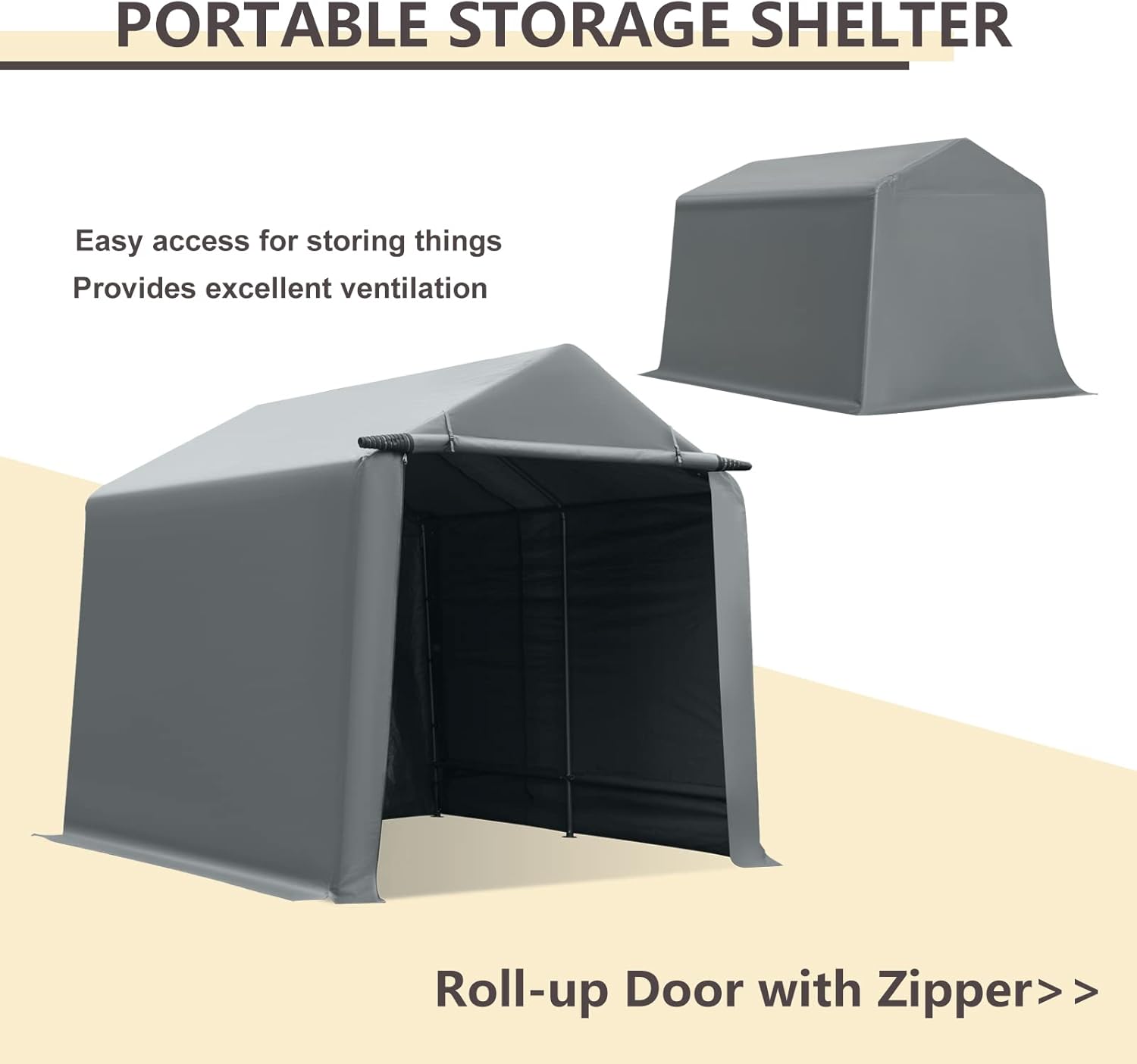 Gardesol Storage Shelter, 6x8 ft Portable Shed Outdoor Carport with Roll-up Zipper Door, Waterproof and UV Resistant Outdoor Storage Shed for Bike