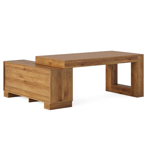 LITTLE TREE 63" L Shaped Executive Desk with Storage, Farmhouse Home Office Desk with 2-Tier Cabinets and Shelves