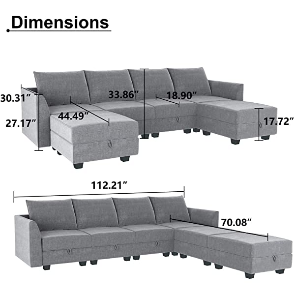 HONBAY Convertible Sectional Sofa U Shaped Couch with Reversible Chaise Modular Oversized Couch Sectional Sofa with Ottomans