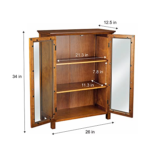 Teamson Home Avery Wooden Freestanding Floor Cabinet with 2 Adjustable Shelves 3 Storage Spaces 2 Glass Paneled Doors and 2 Antique Brass Knobs