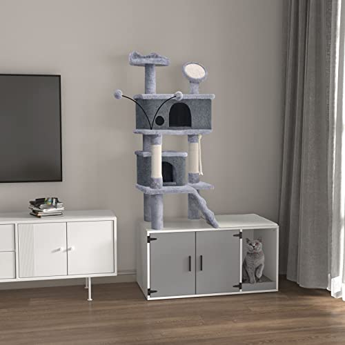 GDLF Cat Litter Box Enclosure,All-in-One Large Cat Tree with Washroom and Sisal Scratching Post & Pad 65”