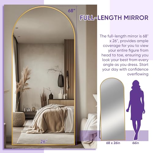 Full Length Mirror, 76"x34" Arched Floor Mirror Freestanding, Floor Standing Full Body Mirror with Stand for Bedroom