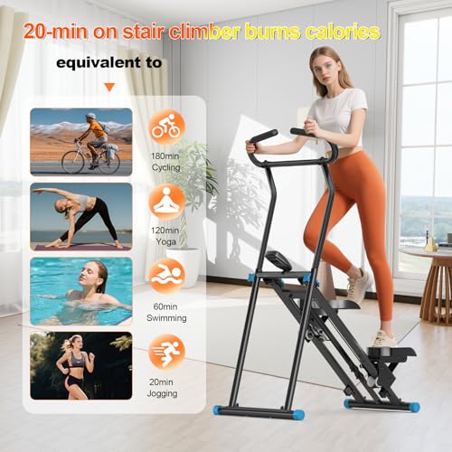 Foldable Stair Stepper Machine for Home Gym - 350LB Capacity Cardio Climber with LCD Monitor, Non-Slip Pedals & Handbar