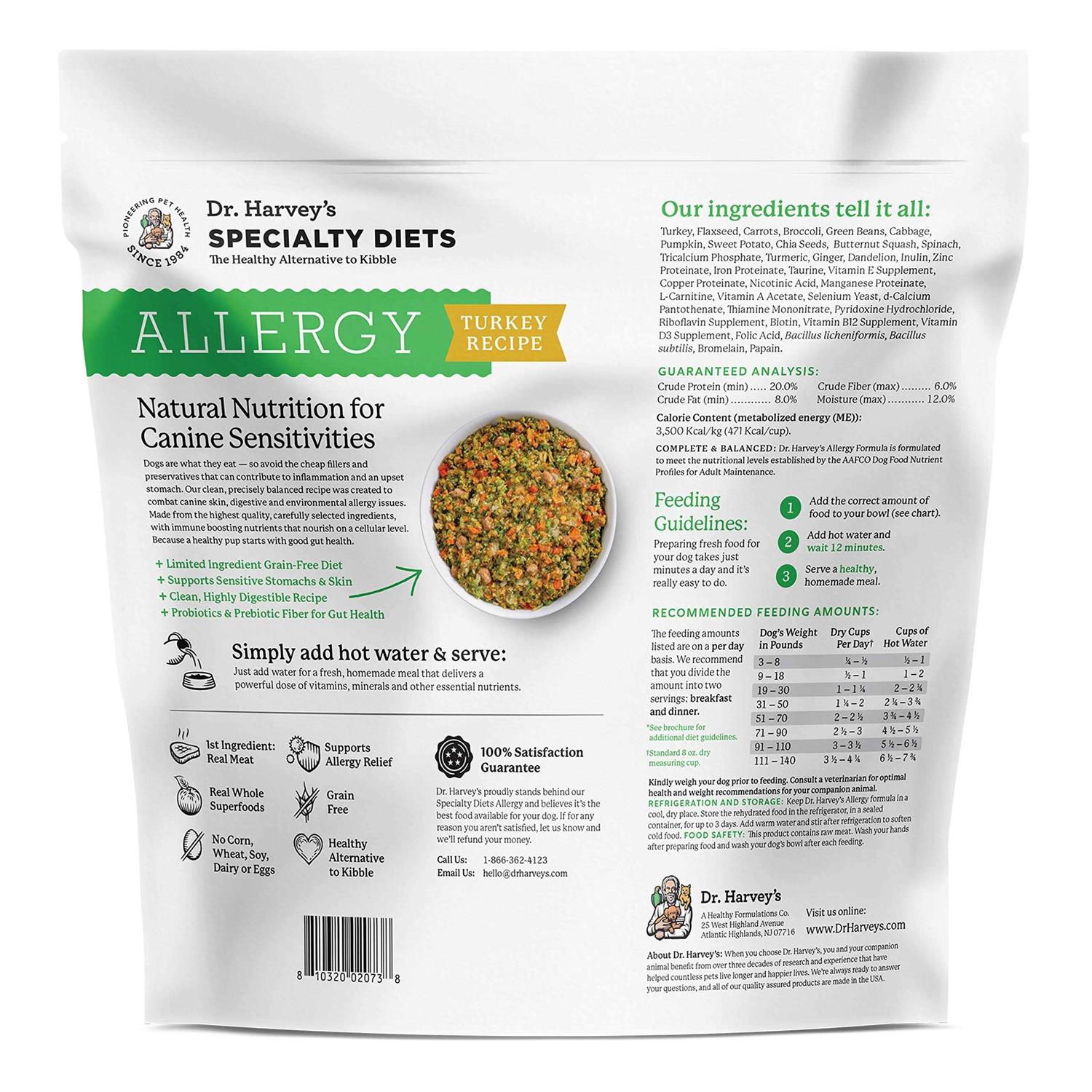Dr. Harvey's Specialty Diet Allergy Turkey Recipe, Human Grade Dog Food for Dogs with Sensitivities and Allergies - Pet Supplies online store