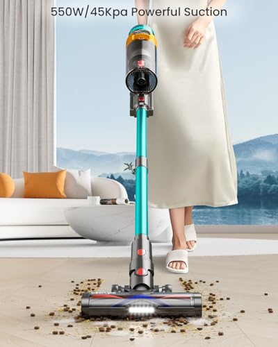 Cordless Vacuum Cleaner, 550W 45KPA 70Mins Vacuum Cleaners for Home, Stick Vacuum with Charging Dock Station, Anti-tangle Wireless Vacumm